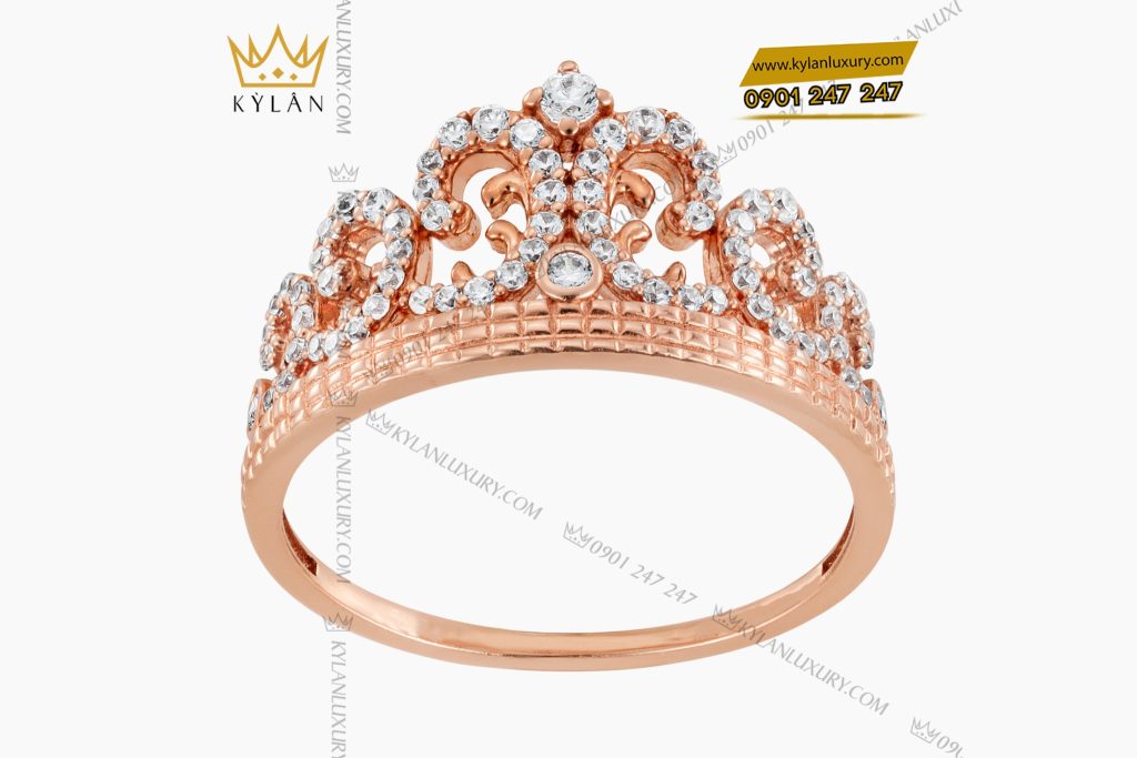 Nhẫn nữ vương miện vàng hồng Au750 đính kim cương