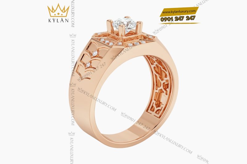 Nhẫn nam vàng hồng nguyên khối Au750 đính kim cương 