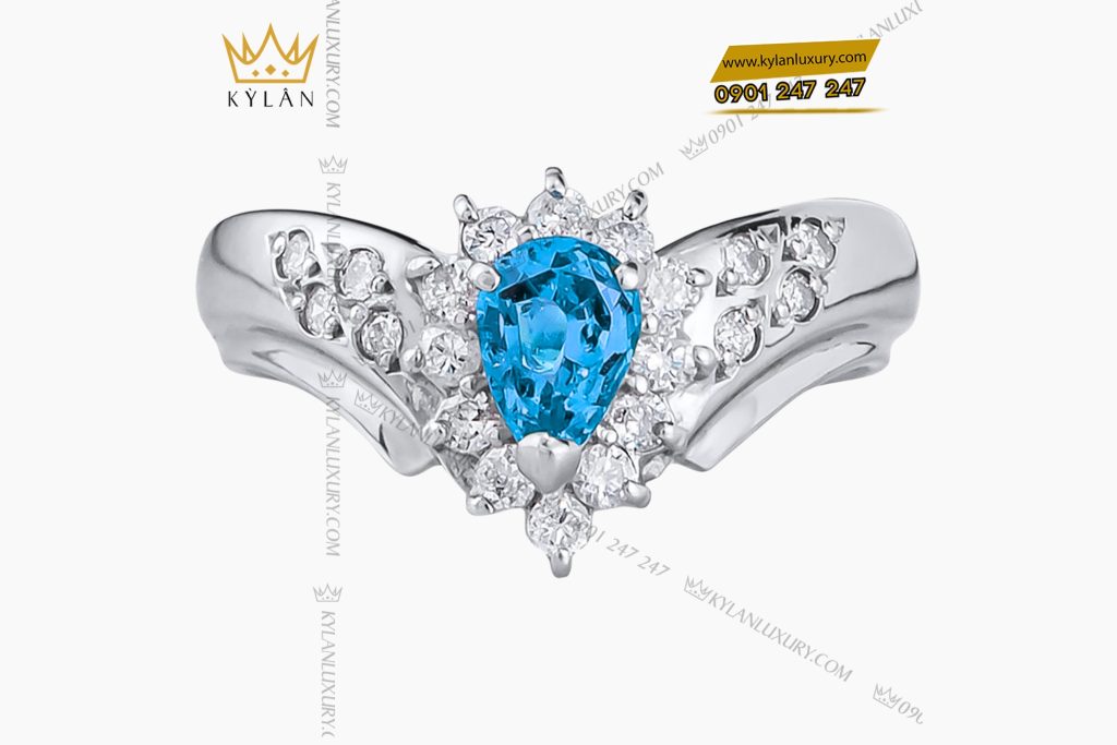 Nhẫn nữ vàng trắng Au750 đính kim cương và Sapphire xanh 