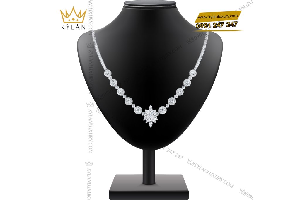 Kỳ Lân Luxury 1 19 Dây chuyền kim cương vàng trắng nguyên khối Au750 