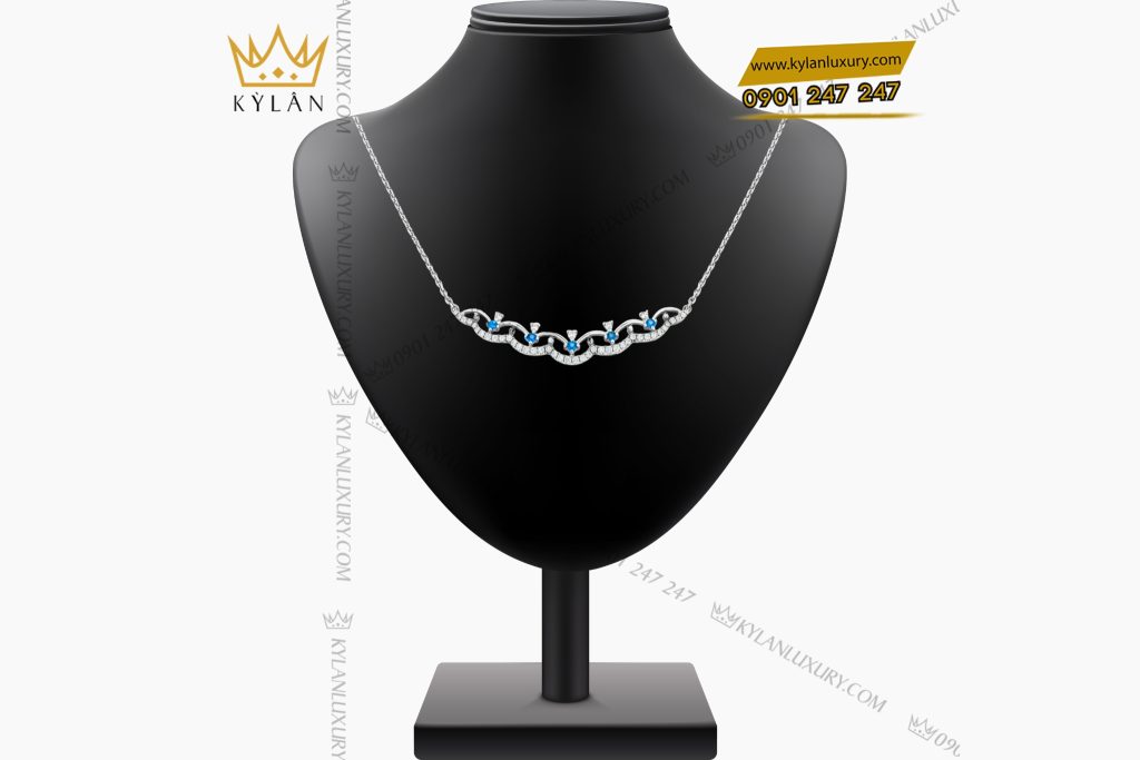 Kỳ Lân Luxury 1 31 Dây chuyền vàng trắng nguyên khối Au750 đính kim cương và đá Topaz xanh