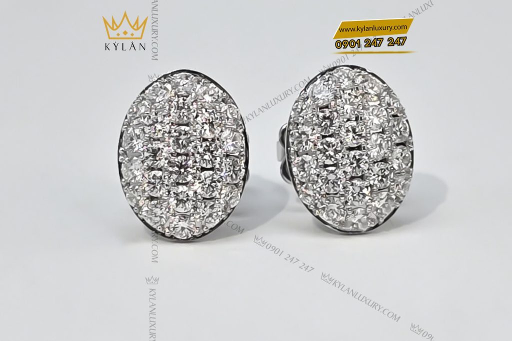 Bông tai hình oval vàng trắng Au750 đính kim cương