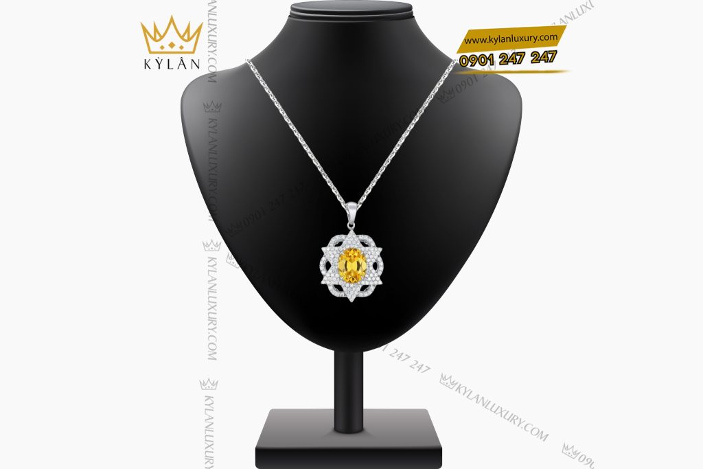Kỳ Lân Luxury 1 39 Mặt dây chuyền vàng trắng nguyên khối Au750 đính kim cương và đá Sapphire vàng