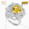 Nhẫn nữ vàng trắng nguyên khối Au750 đính kim cương và đá Sapphire vàng