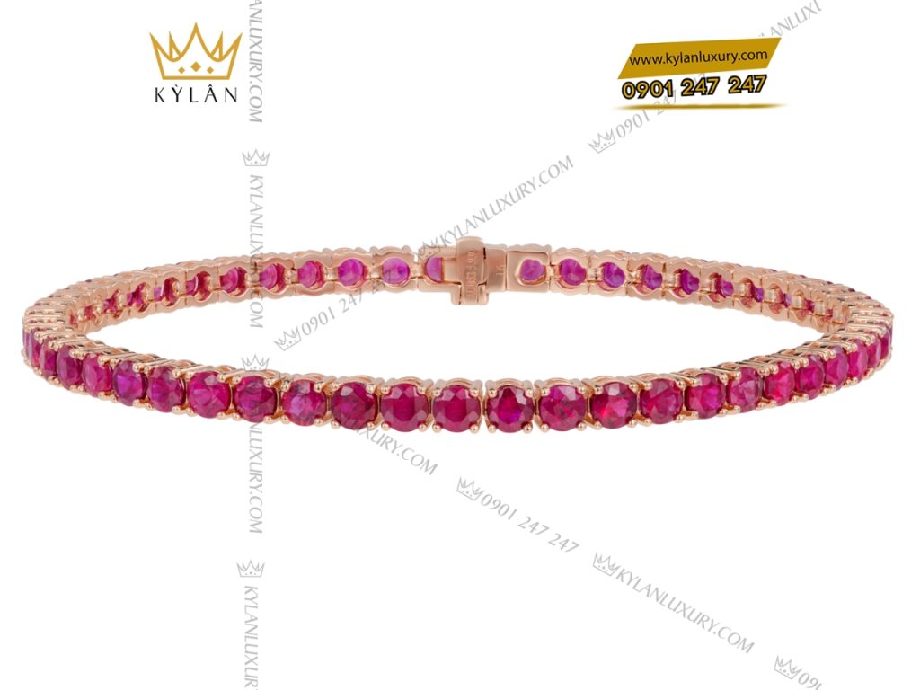 Lắc tay vàng hồng nguyên khối Au750 đính đá ruby
