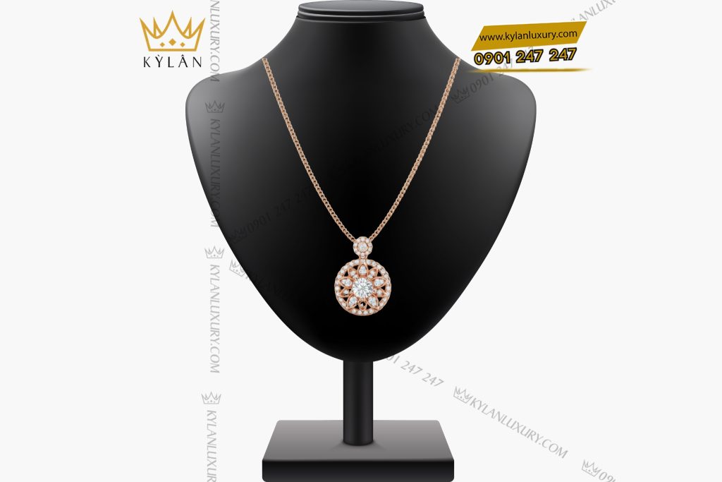 Kỳ Lân Luxury 1 5 Mặt dây chuyền vàng hồng nguyên khối Au750 đính kim cương 