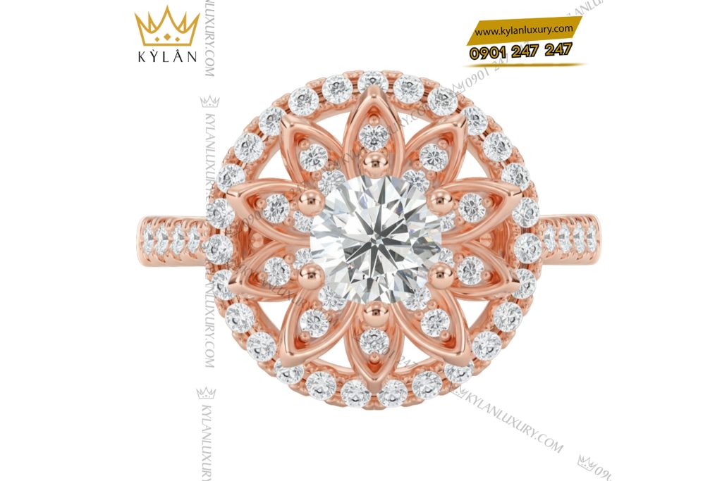 Nhẫn nữ vàng hồng nguyên khối Au750 đính kim cương 