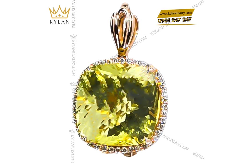 Mặt dây chuyền vàng hồng Au750 đính đá thạch anh vàng 2 Mặt dây chuyền vàng hồng nguyên khối Au750 đính đá thạch anh vàng