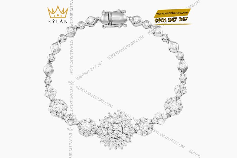 Lắc tay kim cương vàng trắng nguyên khối Au750