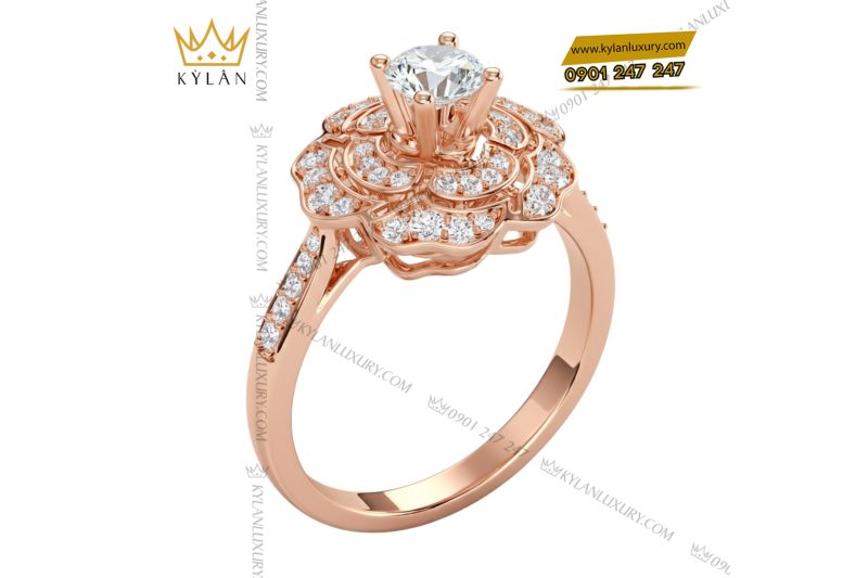 Nhẫn nữ vàng hồng nguyên khối Au750 đính kim cương 