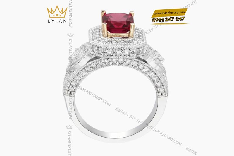 Nhẫn nữ vàng trắng nguyên khối Au750 đính viên chủ Sapphire đỏ