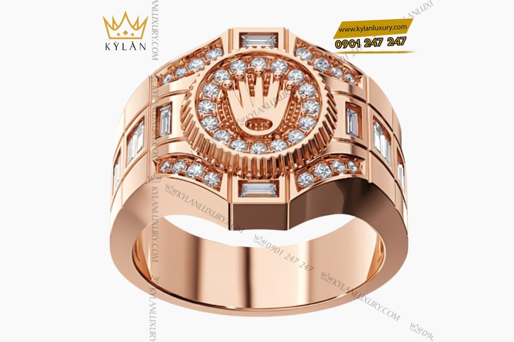 Nhẫn Rolex vàng hồng nguyên khối Au750 đính kim cương