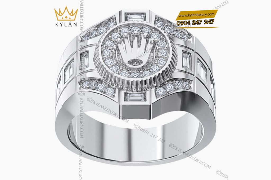 Kỳ Lân Luxury 1 85 Nhẫn Rolex vàng trắng nguyên khối Au750 đính kim cương