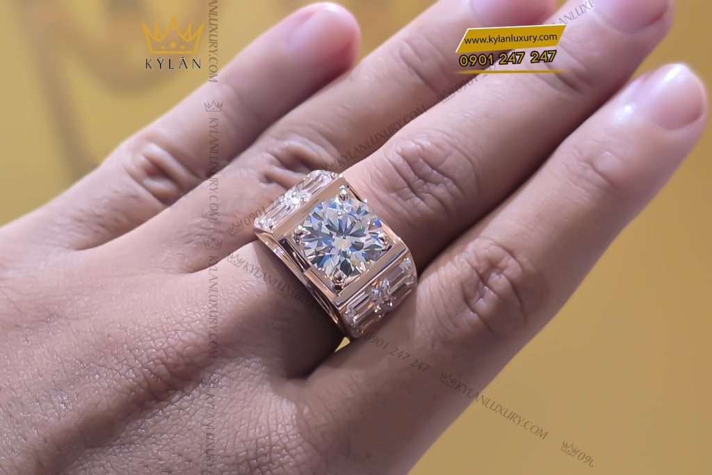 Kỳ Lân Luxury 10 13 Nhẫn nam vàng hồng nguyên khối Au750 đính viên chủ 11ly3