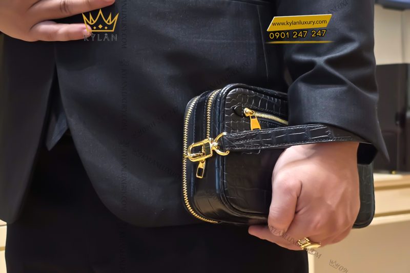 Túi Clutch Da Cá Alligator Black