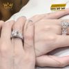 Nhẫn nữ vàng trắng nguyên khối Au750 đính viên kim cương chủ 10ly4