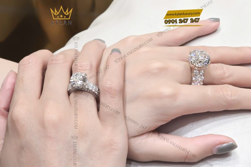 Nhẫn nữ vàng trắng nguyên khối Au750 đính viên kim cương chủ 10ly4
