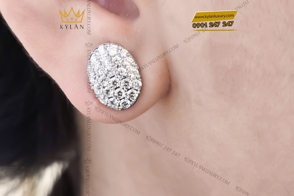 Kỳ Lân Luxury 10 7 Bông tai hình oval vàng trắng Au750 đính kim cương