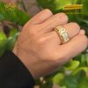 Nhẫn Rolex xoay vàng nguyên khối Au750 đính 5 hàng kim cương baguette
