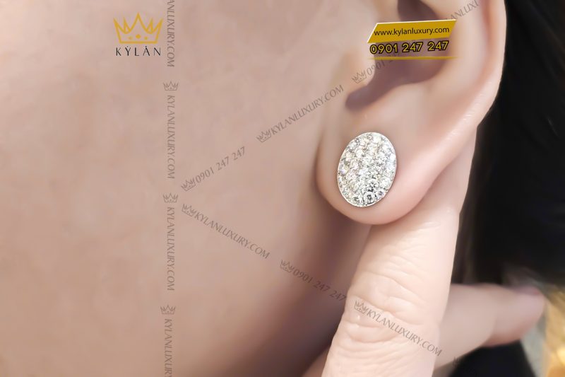 Bông tai hình oval vàng trắng Au750 đính kim cương