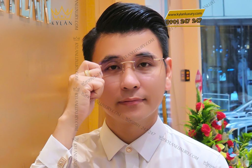 Mắt kính vàng hồng nguyên khối Au750 đính kim cương 6 Mắt kính vàng hồng nguyên khối Au750 đính kim cương