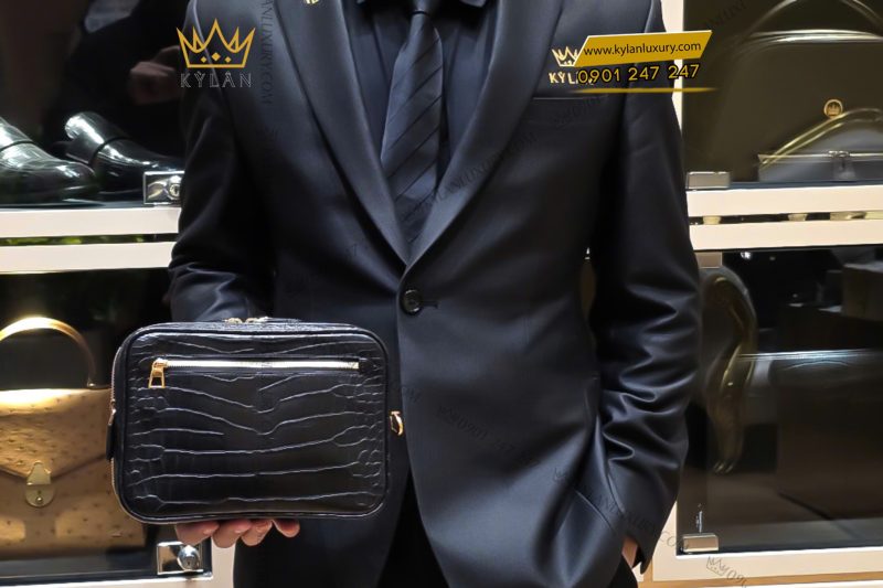 Túi Clutch Nam Da Cá Alligator Black