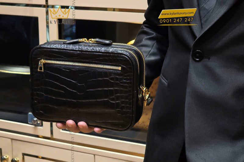 Túi Clutch Nam Da Cá Alligator Black