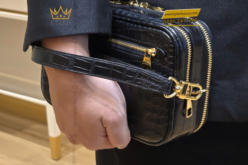 Túi Clutch Da Cá Alligator Black