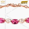 Lắc tay vàng hồng nguyên khối Au750 đính kim cương và đá ruby 