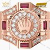 Nhẫn Rolex vàng hồng nguyên khối Au750 đính kim cương và đá ruby đỏ