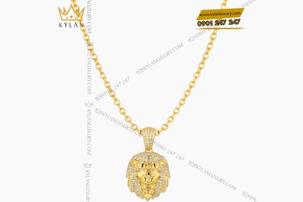 Mặt dây chuyền sư tử vàng nguyên khối Au750 đính kim cương 3 Mặt dây chuyền sư tử vàng nguyên khối Au750 đính kim cương