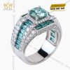 Nhẫn nam vàng trắng nguyên khối Au750 đính kim cương & đá xanh lục