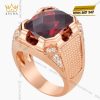 Nhẫn nam vàng hồng nguyên khối Au750 đính đá sapphire đỏ