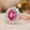 Nhẫn nữ vàng hồng nguyên khối Au750 đính kim cương và đá ruby 