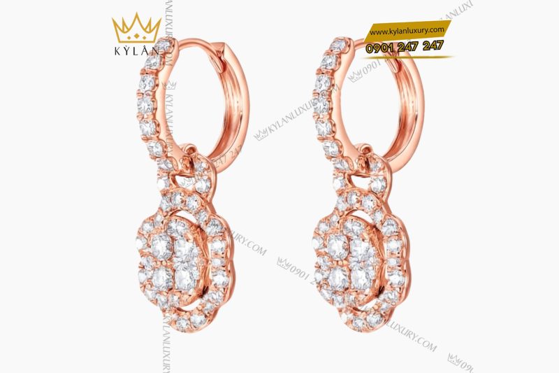 Bông tai vàng hồng Au750 đính kim cương
