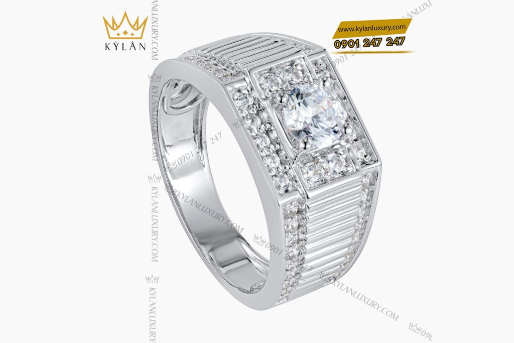 Nhẫn nam vàng trắng Au750 đính kim cương