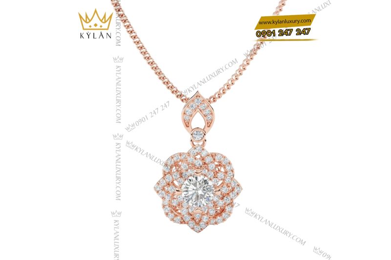 Dây chuyền vàng hồng Au750 đính kim cương