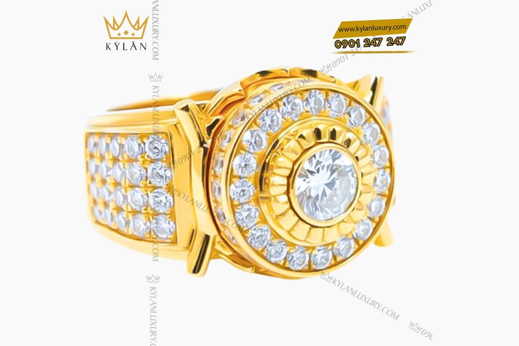 Nhẫn nam vàng vàng Au750 đính kim cương