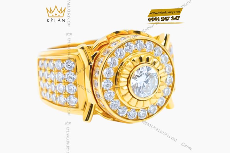 Nhẫn nam vàng vàng Au750 đính kim cương