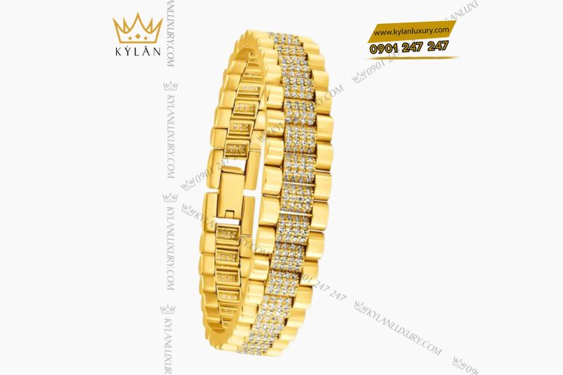 Lắc tay Rolex vàng Au750 đính 4 hàng kim cương