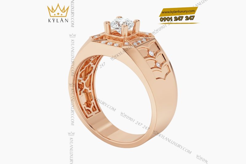 Nhẫn nam vàng hồng nguyên khối Au750 đính kim cương 