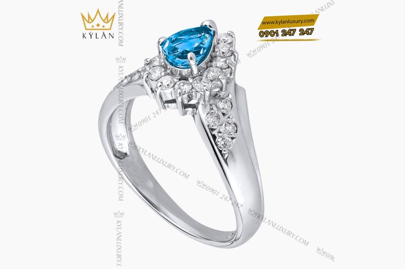 Nhẫn nữ vàng trắng Au750 đính kim cương và Sapphire xanh 