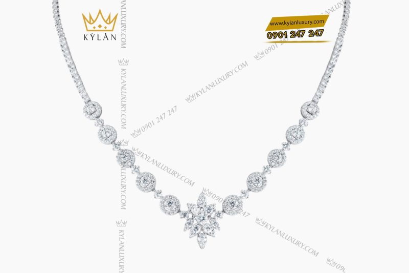 Dây chuyền kim cương vàng trắng nguyên khối Au750 
