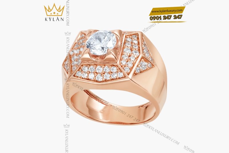Nhẫn nam vàng hồng nguyên khối Au750 đính kim cương 