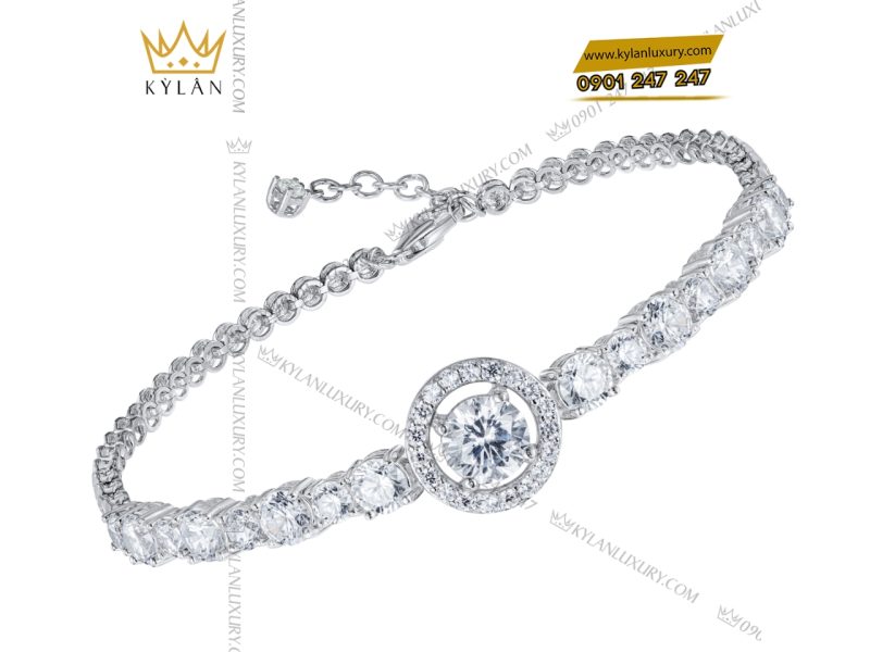 Lắc tay kim cương vàng trắng nguyên khối Au750 