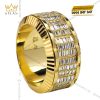 Nhẫn Rolex xoay vàng nguyên khối Au750 đính 5 hàng kim cương baguette
