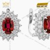 Bông tai vàng trắng Au750 đính kim cương và đá Ruby 