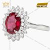 Nhẫn nữ vàng trắng nguyên khối Au750 đính kim cương và đá ruby