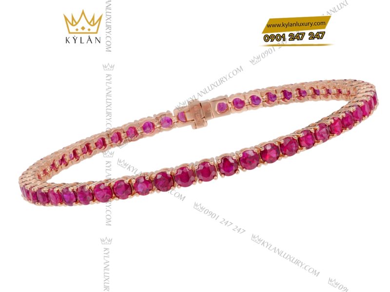 Lắc tay vàng hồng nguyên khối Au750 đính đá ruby