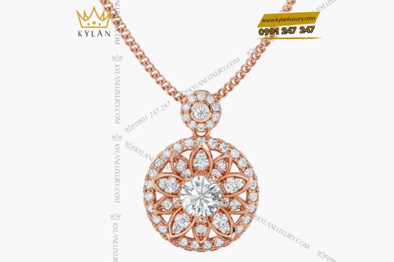 Mặt dây chuyền vàng hồng nguyên khối Au750 đính kim cương 